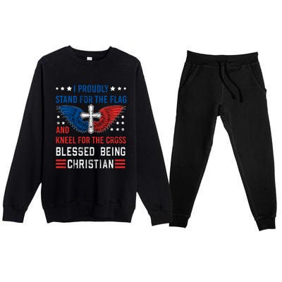 I Proudly Stand For The Flag And Kneel For The Cross Usa Funny Gift Premium Crewneck Sweatsuit Set