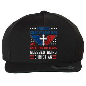 I Proudly Stand For The Flag And Kneel For The Cross Usa Funny Gift Wool Snapback Cap