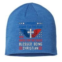 I Proudly Stand For The Flag And Kneel For The Cross Usa Funny Gift Sustainable Beanie