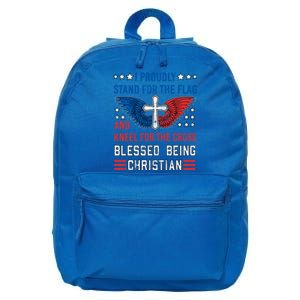 I Proudly Stand For The Flag And Kneel For The Cross Usa Funny Gift 16 in Basic Backpack