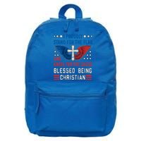 I Proudly Stand For The Flag And Kneel For The Cross Usa Funny Gift 16 in Basic Backpack