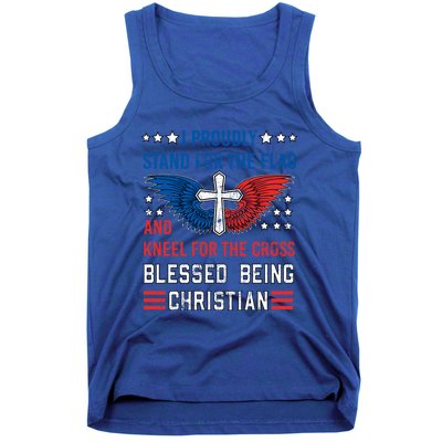 I Proudly Stand For The Flag And Kneel For The Cross Usa Funny Gift Tank Top