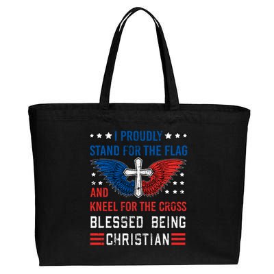 I Proudly Stand For The Flag And Kneel For The Cross Usa Funny Gift Cotton Canvas Jumbo Tote