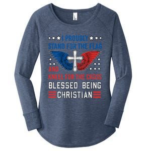 I Proudly Stand For The Flag And Kneel For The Cross Usa Funny Gift Women's Perfect Tri Tunic Long Sleeve Shirt