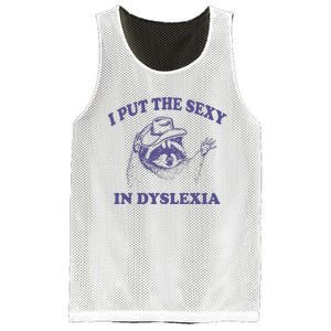 I Put The Sexy In Dyslexia Funny Raccoon Mesh Reversible Basketball Jersey Tank