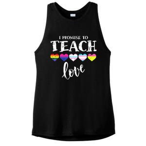 I Promise To Teach Love LGBTQ Pride Proud Ally Teacher Ladies PosiCharge Tri-Blend Wicking Tank