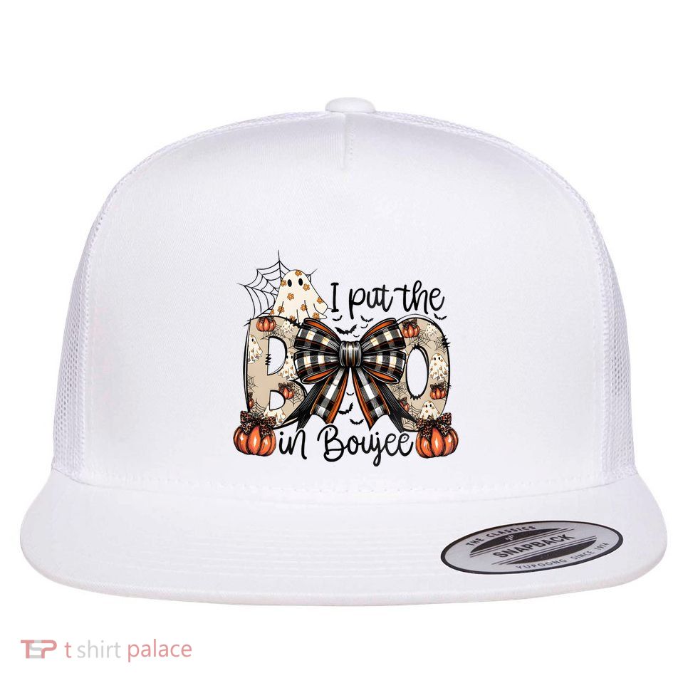I Put The Boo In Boujee Coquette Halloween Flat Bill Trucker Hat