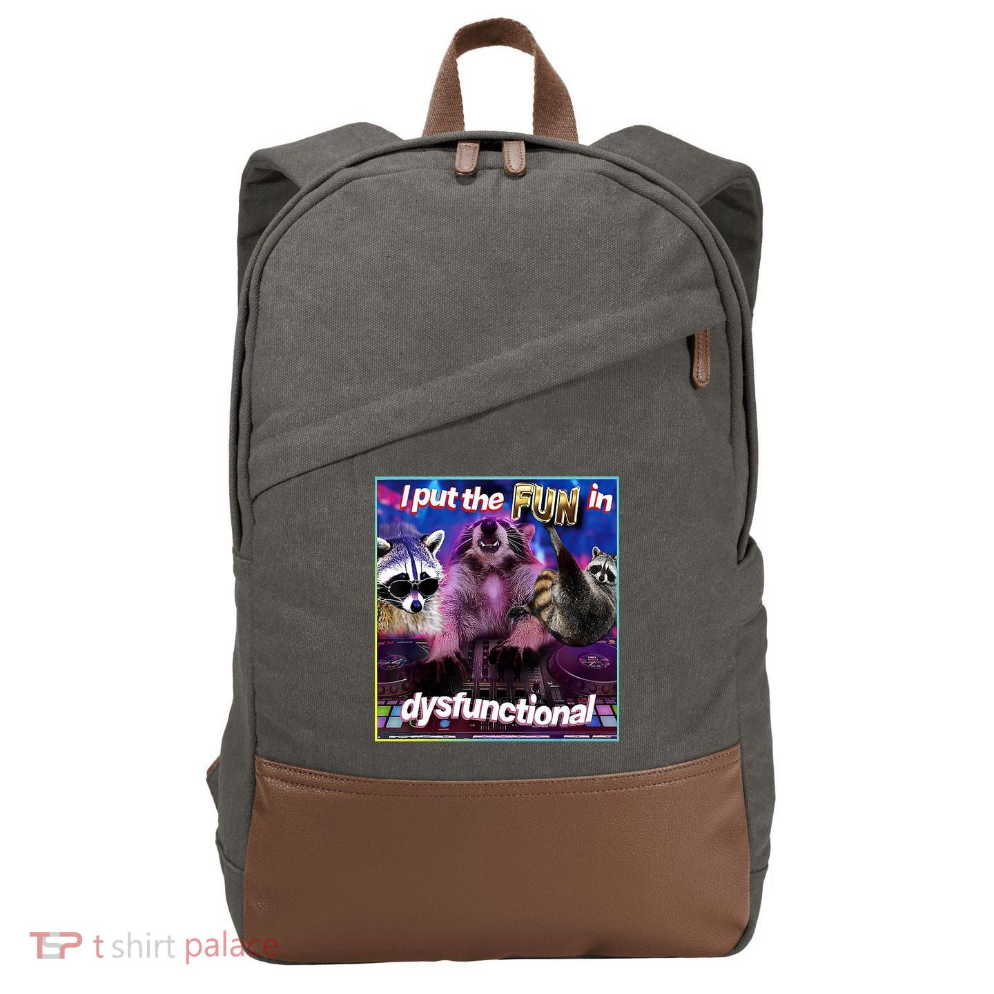 I Put The Sun Dysfunctional Racoon Meme Cotton Canvas Backpack