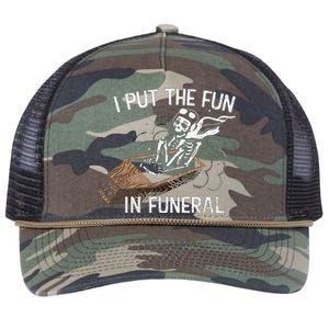 I Put The Fun In Funeral Skeleton Retro Rope Trucker Hat Cap