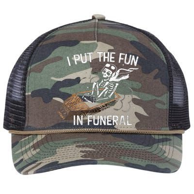 I Put The Fun In Funeral Skeleton Retro Rope Trucker Hat Cap