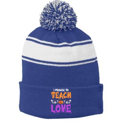 I Promise To Teach Love Lazy Halloween Costume Cool Teacher Gift Stripe Pom Pom Beanie