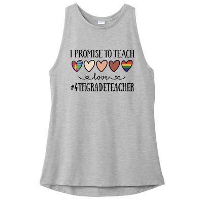 I Promise To Teach Love 4Th Grade Teacher Heart Great Gift Ladies PosiCharge Tri-Blend Wicking Tank