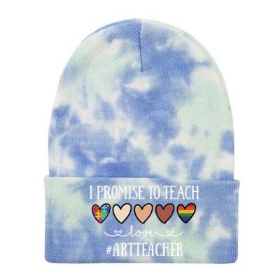 I Promise To Teach Love Art Teacher Heart Gift Tie Dye 12in Knit Beanie