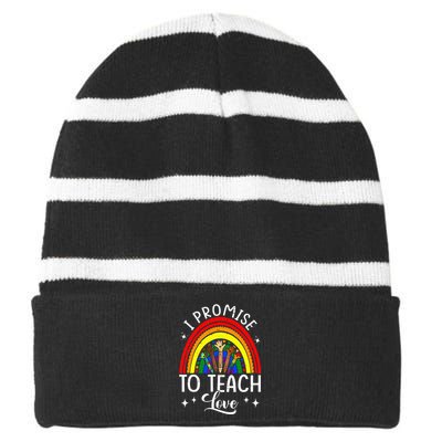 I Promise To Teach Love Rainbow Autism Melanin LGBT Pride Striped Beanie with Solid Band