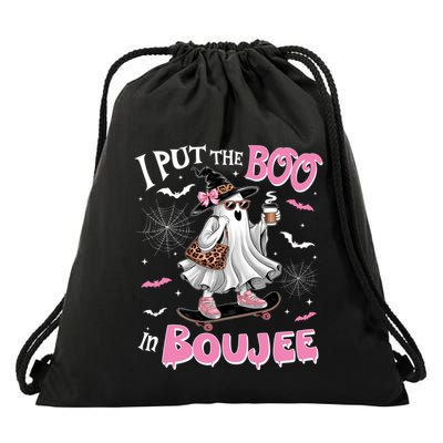 I Put The Boo In Boujee Ghost Halloween Skate Lady Ghost Gift Drawstring Bag