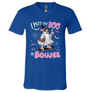 I Put The Boo In Boujee Ghost Halloween Skate Lady Ghost Gift V-Neck T-Shirt