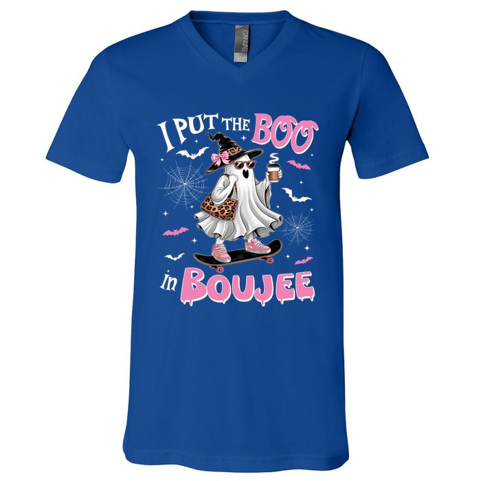 I Put The Boo In Boujee Ghost Halloween Skate Lady Ghost Gift V-Neck T-Shirt