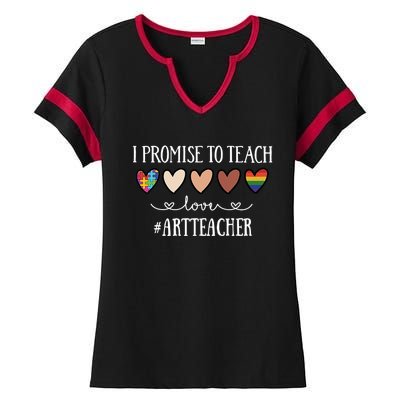 I Promise To Teach Love Art Teacher Heart Gift Ladies Halftime Notch Neck Tee