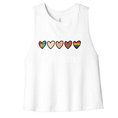 I Promise To Teach Love Art Teacher Heart Gift Women's Racerback Cropped Tank