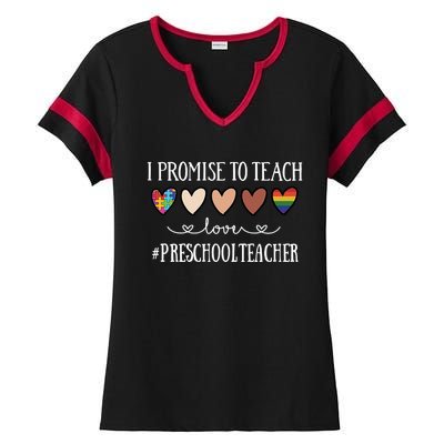 I Promise To Teach Love Preschool Teacher Heart Cool Gift Ladies Halftime Notch Neck Tee