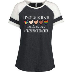 I Promise To Teach Love Preschool Teacher Heart Cool Gift Enza Ladies Jersey Colorblock Tee