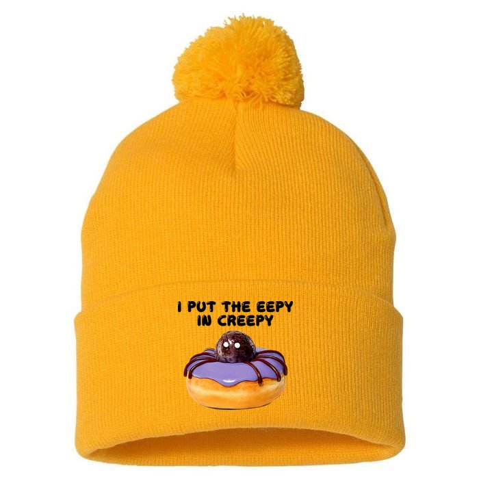 I Put The Eepy In Creepy Spider Donut Cake Halloween Pom Pom 12in Knit Beanie