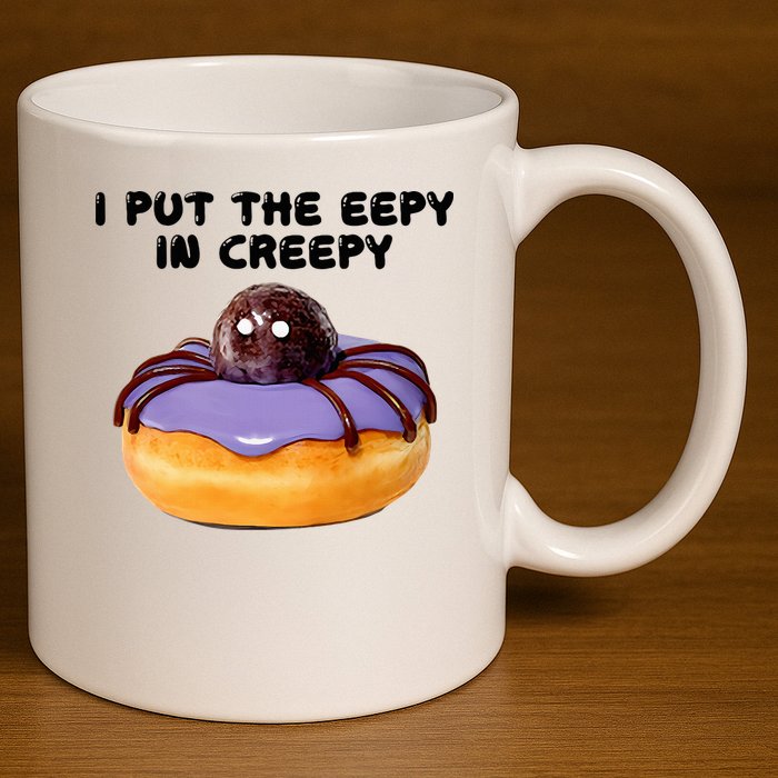 I Put The Eepy In Creepy Spider Donut Cake Halloween 11oz C Handle Ceramic Mug