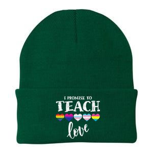 I Promise To Teach Love LGBT Q Pride Proud Ally Teacher Knit Cap Winter Beanie