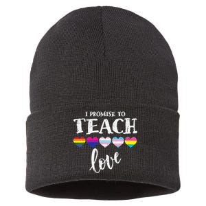 I Promise To Teach Love LGBT Q Pride Proud Ally Teacher Sustainable Knit Beanie