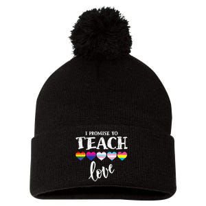 I Promise To Teach Love LGBT Q Pride Proud Ally Teacher Pom Pom 12in Knit Beanie