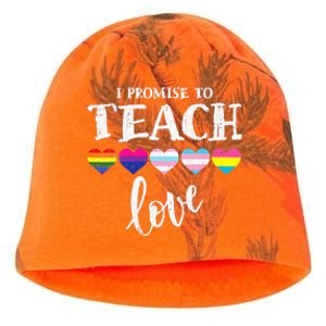 I Promise To Teach Love LGBT Q Pride Proud Ally Teacher Kati - Camo Knit Beanie