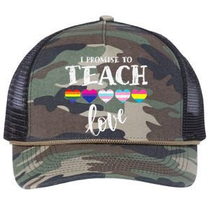 I Promise To Teach Love LGBT Q Pride Proud Ally Teacher Retro Rope Trucker Hat Cap