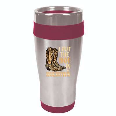 I Put The Hoe In Hoedown Funny Country 16oz Travel Tumbler