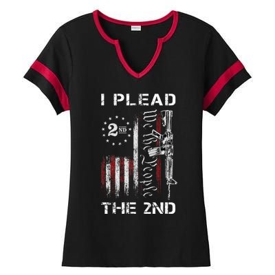 I Plead The 2nd We The People USA Flag AR 15 Rifle Ladies Halftime Notch Neck Tee