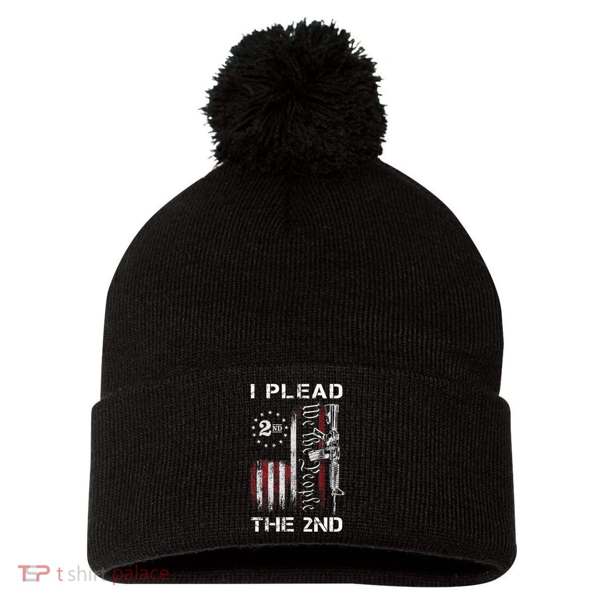 I Plead The 2nd We The People USA Flag AR 15 Rifle Pom Pom 12in Knit Beanie