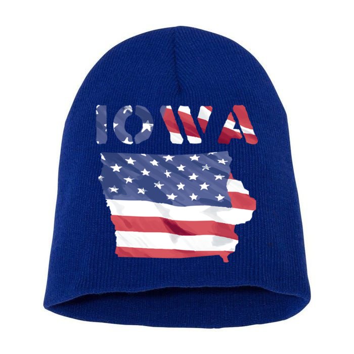 Iowa Proud United States America Patriot Flag Us Pride Funny Gift Short Acrylic Beanie