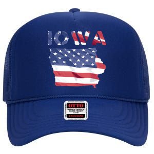 Iowa Proud United States America Patriot Flag Us Pride Funny Gift High Crown Mesh Back Trucker Hat