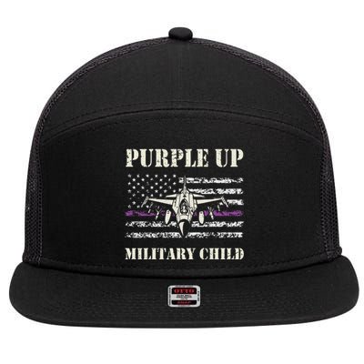 I Purple Up Month of Military Child Air Force US Flag 7 Panel Mesh Trucker Snapback Hat