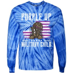 I Purple Up Month Of Military Boots Us Flag Gift Tie-Dye Long Sleeve Shirt