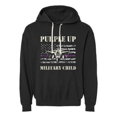 I Purple Up Month Of Military Child Us Flag Garment-Dyed Fleece Hoodie