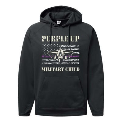 I Purple Up Month Of Military Child Us Flag Performance Fleece Hoodie