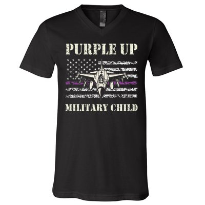 I Purple Up Month Of Military Child Us Flag V-Neck T-Shirt