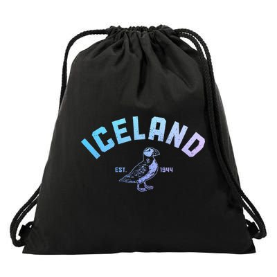 Iceland Puffin Vintage Icelandic Souvenir Drawstring Bag