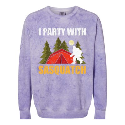 I Party With Sasquatch Halloween Bigfoot Camping Camper Gift Colorblast Crewneck Sweatshirt