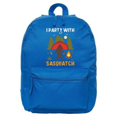 I Party With Sasquatch Halloween Bigfoot Camping Camper 16 in Basic Backpack