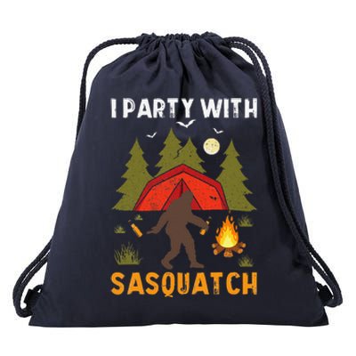 I Party With Sasquatch Halloween Bigfoot Camping Camper Drawstring Bag