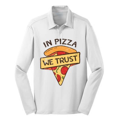 In Pizza We Trust Pizza Lover Silk Touch Performance Long Sleeve Polo