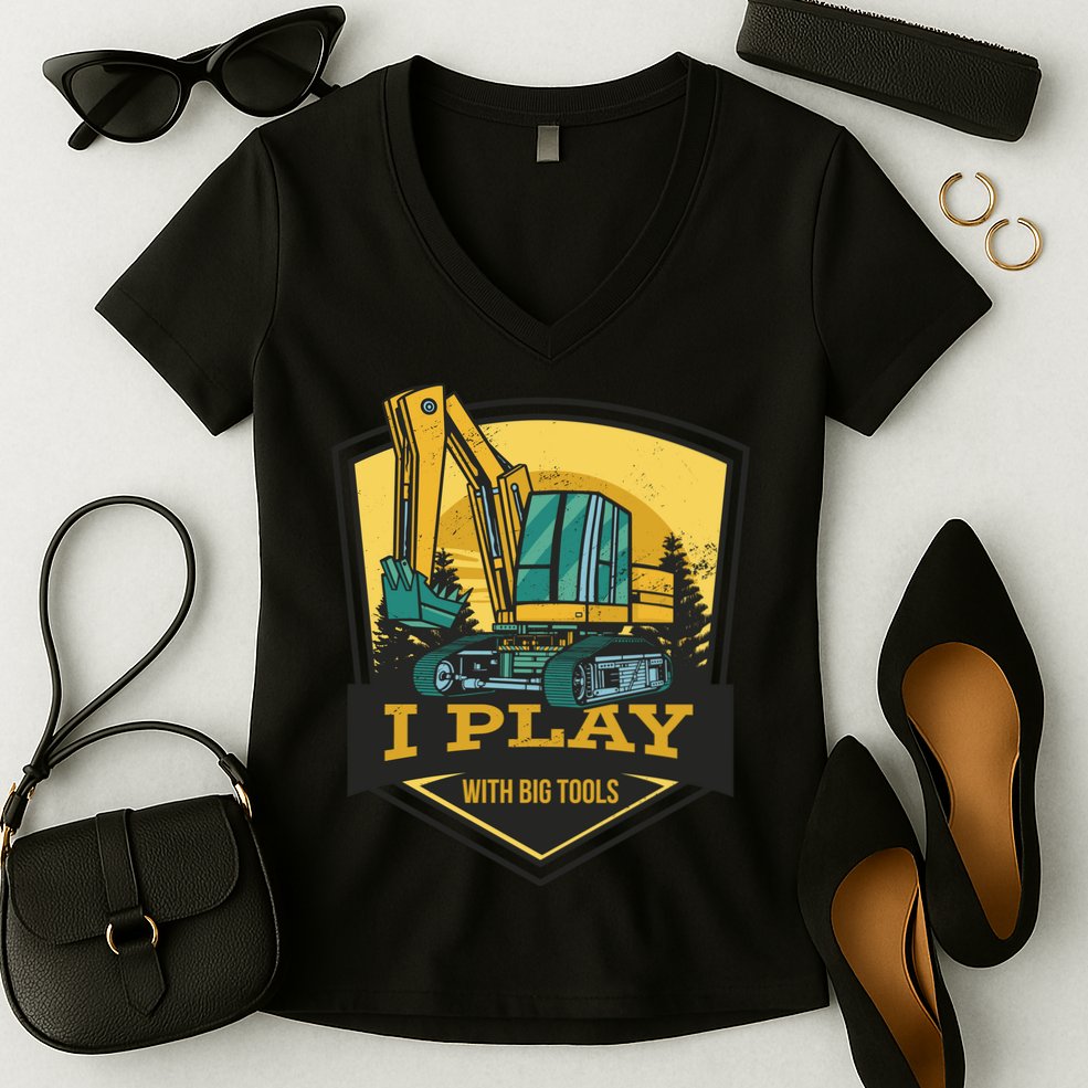 I Play With Big Tools Excavator Women's V-Neck T-Shirt