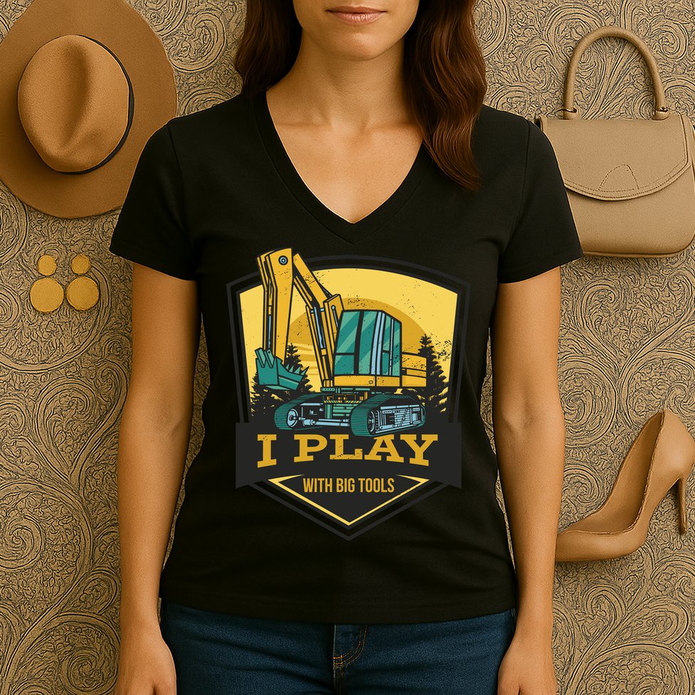 I Play With Big Tools Excavator Women's V-Neck T-Shirt