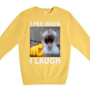 I Pee When I Laugh Funny Cat Silly Meme Humorous Sarcastic Premium Crewneck Sweatshirt